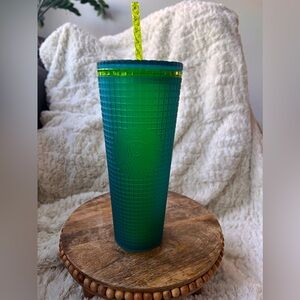 RARE Starbucks Green Jelly Matte Lime Grid Cold Cup Tumbler Square Straw…